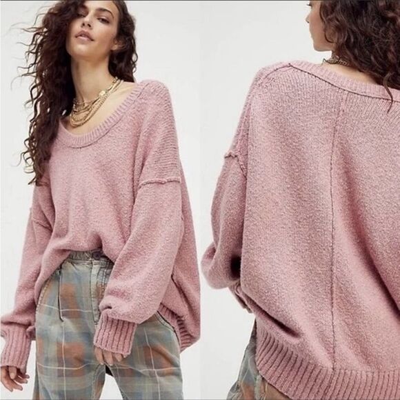 Free People Brookside Cotton Blend Tunic Sweater Alpine Rose - Picture 2 of 4